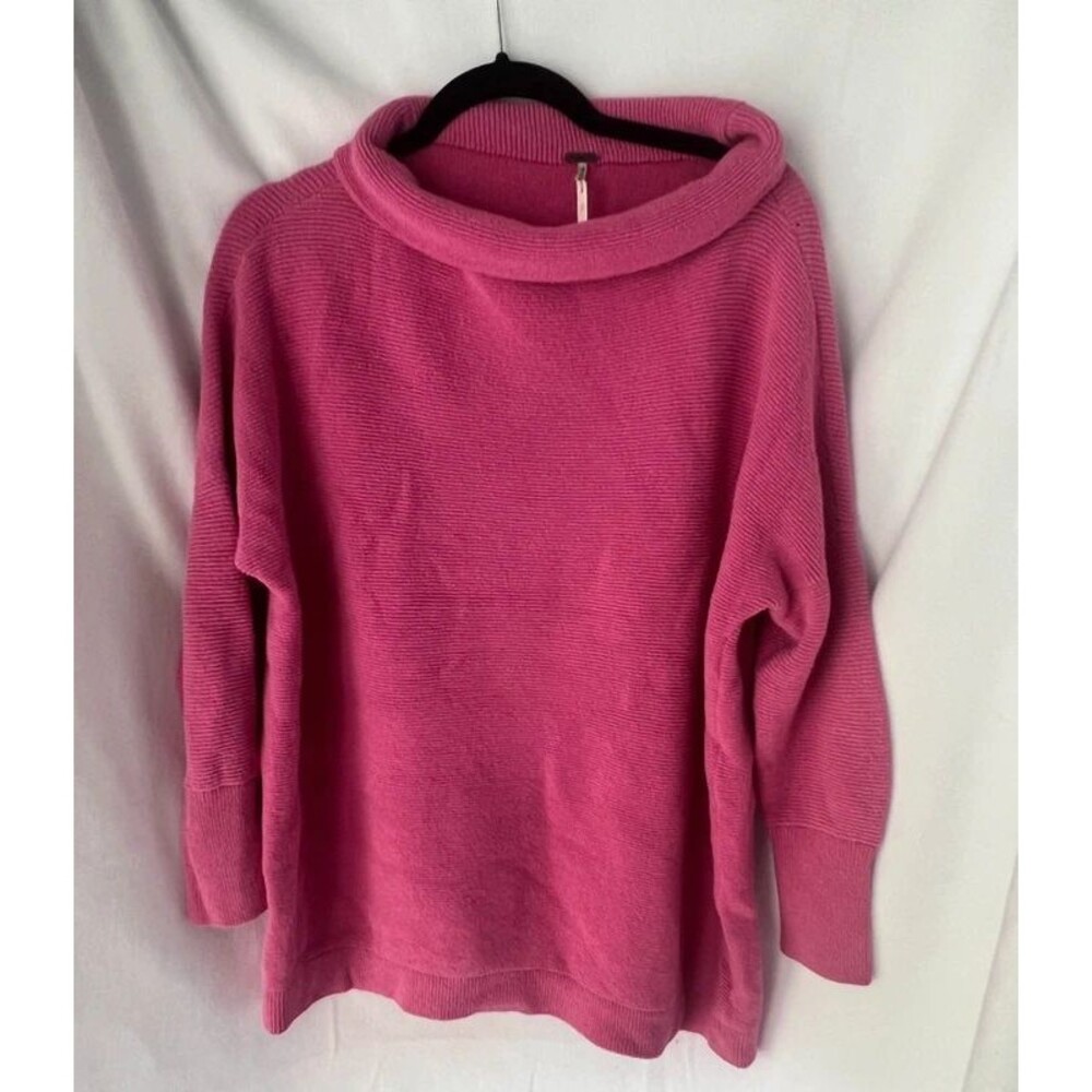 Free People Pink Ribbed Cowl Neck Sweater